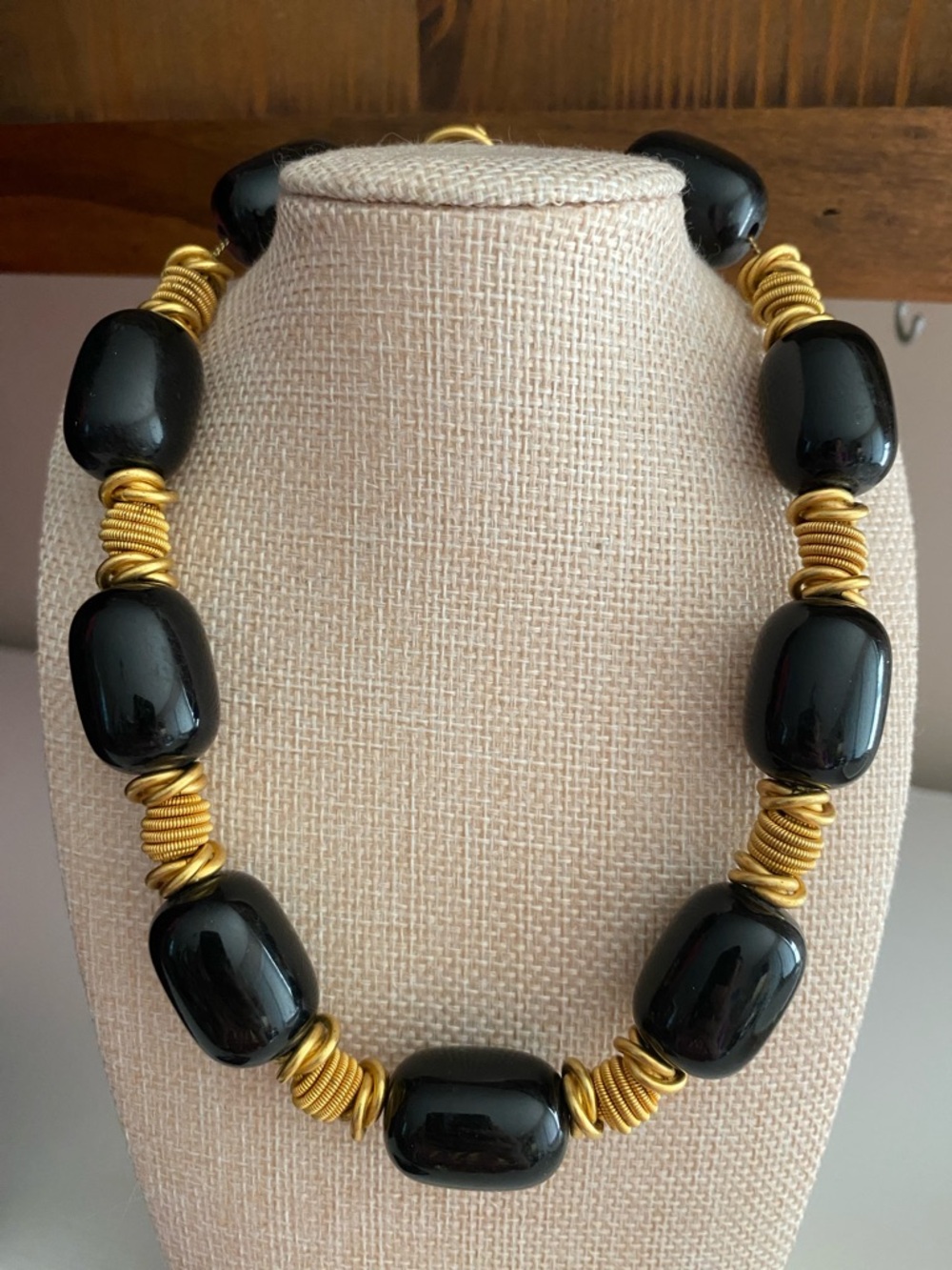 Anne Klein Black and Gold Beaded Statement Necklace
